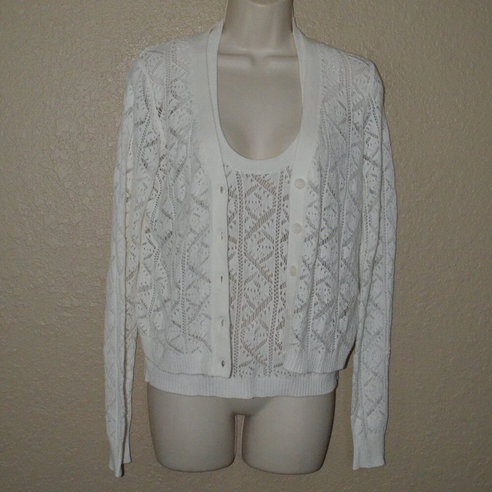 NWT $945 Sz S SABLYN Winter White Lightweight Open Knit Cardigan Sweater Set